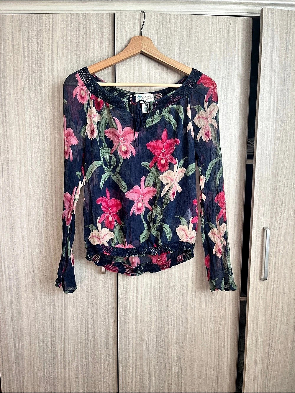Lucky Brand Floral Long Sleeve Blouse in Blue & Pink Size Medium